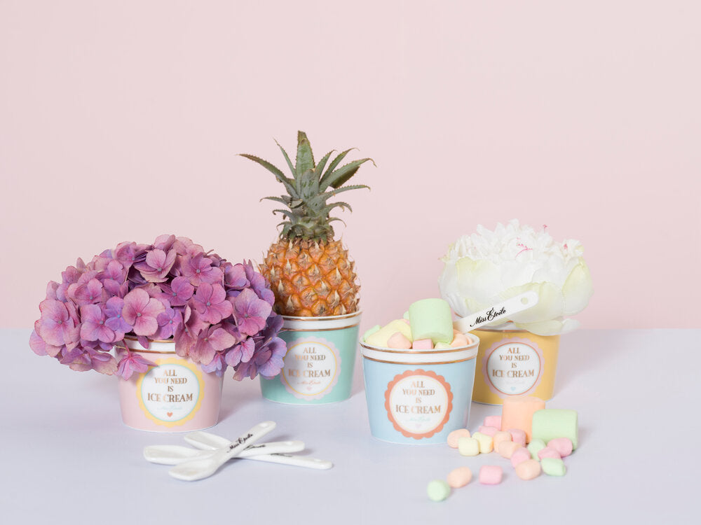 Ice Cream Stripe skåle m/skeer, 4 stk. - Multi